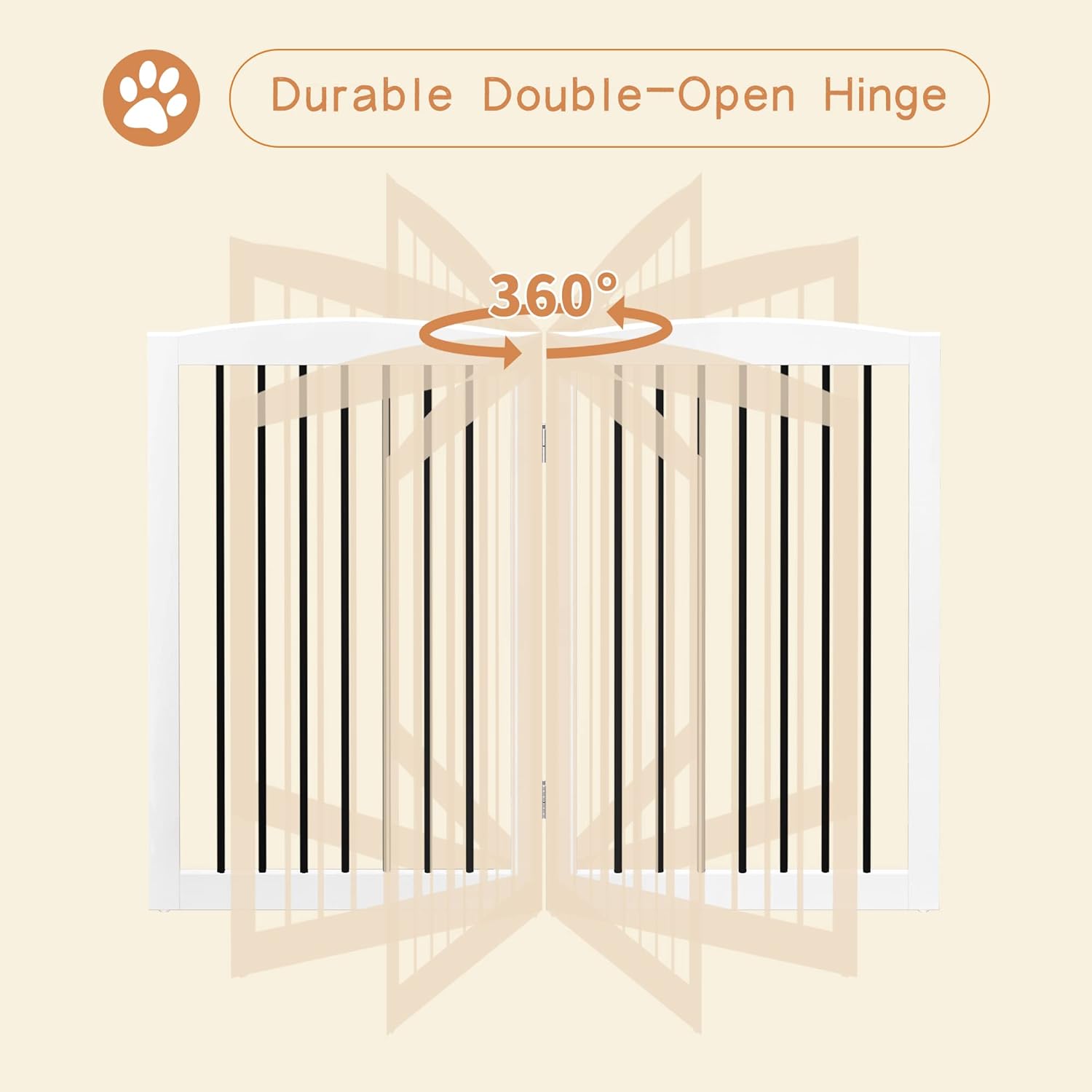 Freestanding Pet Gate for Dogs, Indoor Wooden Foldable Dog Gate for House, Extra Wide, Pet Fence for Stairs, Doorways, Halls, Support Feet Included, 120 Inch Wide, 6 Panels 32,White